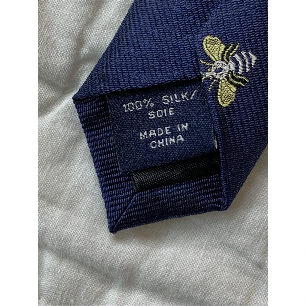 J. Crew Bumble Bee Print Classic Dress Tie Men's 100% Silk Blue Yellow White EUC